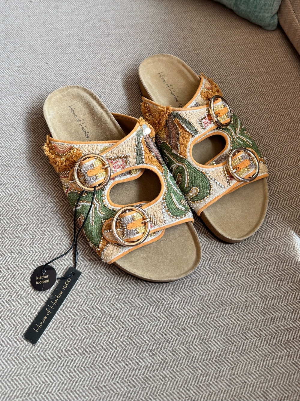 House of Harlow Beaded Slide Sandals Embellished Festival Lux - Size 9.5 NWTs